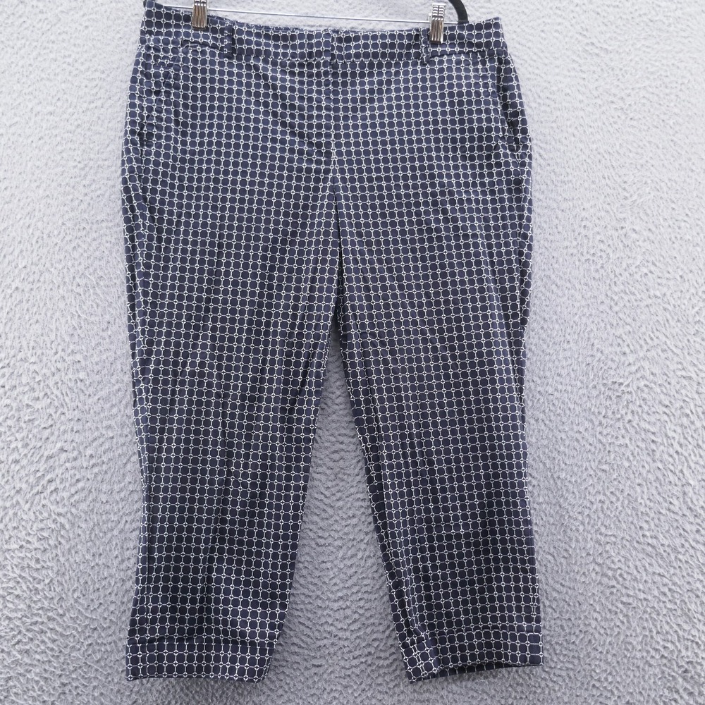 Talbots Signature Navy Blue White Geometric Ankle Pants Petite 16P Cuffed Cotton